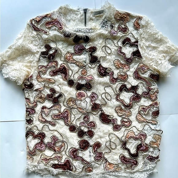 Zara Ecru Multicolored Lace Top Small embroidered - Picture 12 of 13